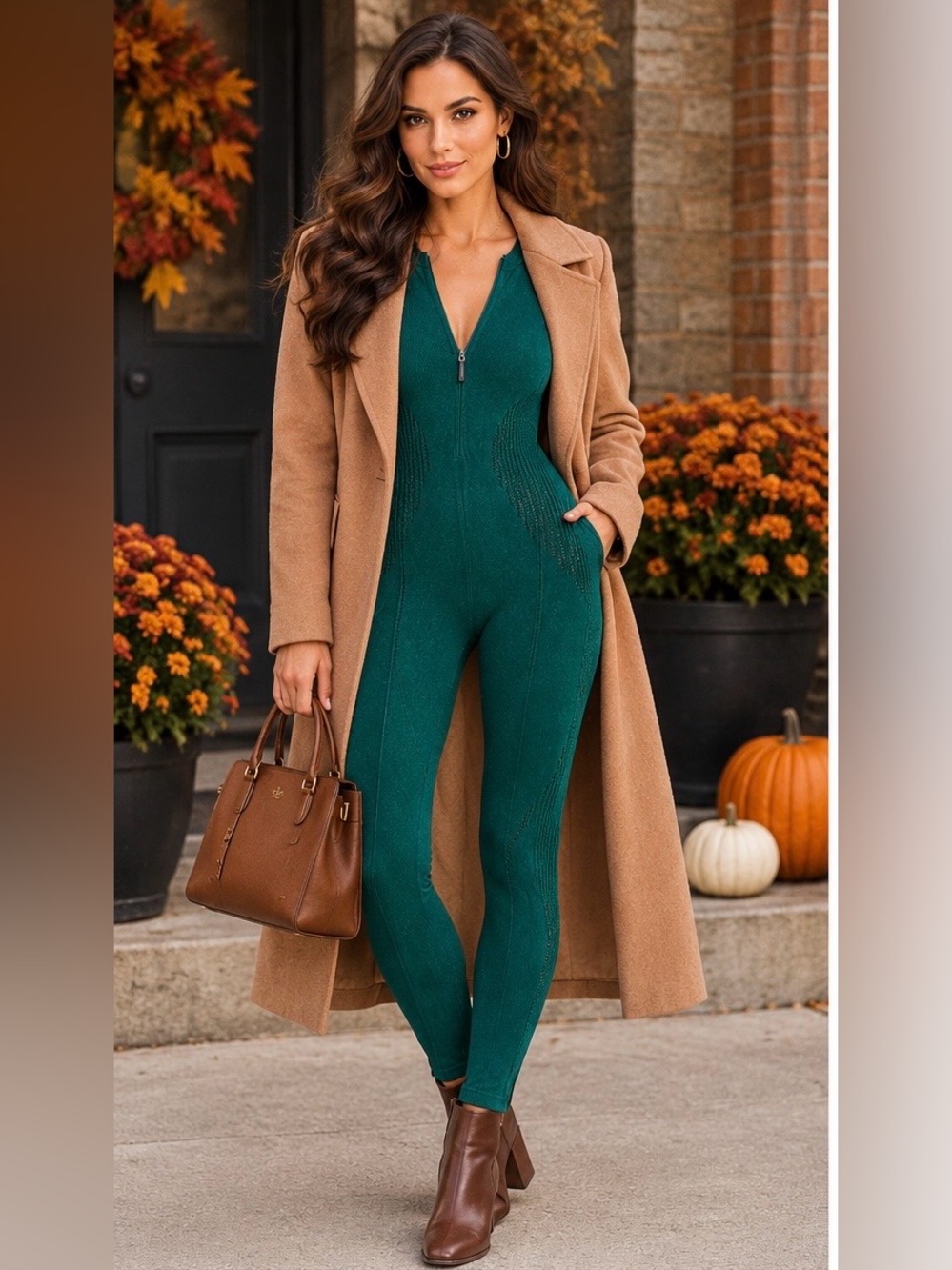 Maniere De Voir Green Knit Zip-Front Jumpsuit